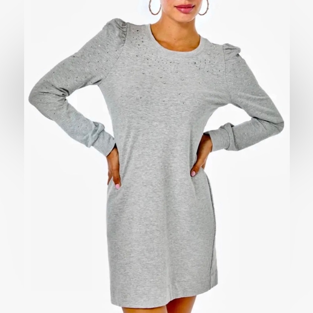 SOLD. NWT Lilly Pulitzer Jansen dress in heathered seaside grey sz L - Picture 1 of 9
